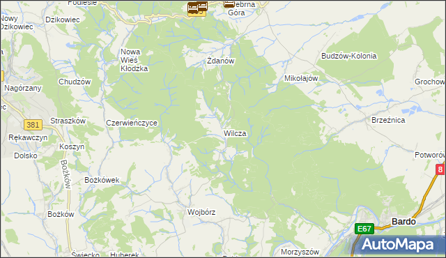 mapa Wilcza gmina Kłodzko, Wilcza gmina Kłodzko na mapie Targeo