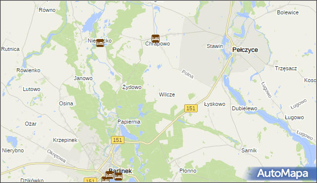 mapa Wilcze gmina Barlinek, Wilcze gmina Barlinek na mapie Targeo