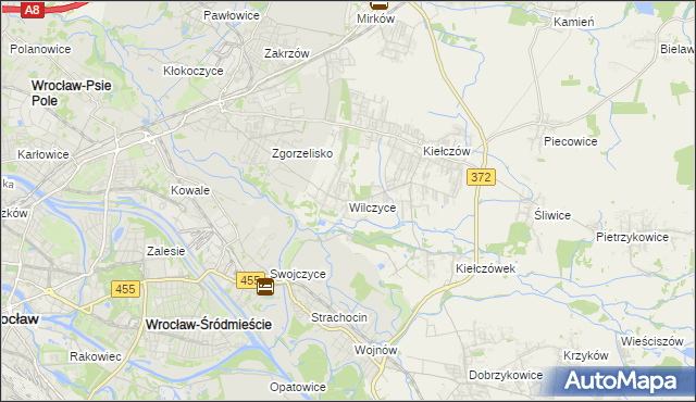 mapa Wilczyce gmina Długołęka, Wilczyce gmina Długołęka na mapie Targeo