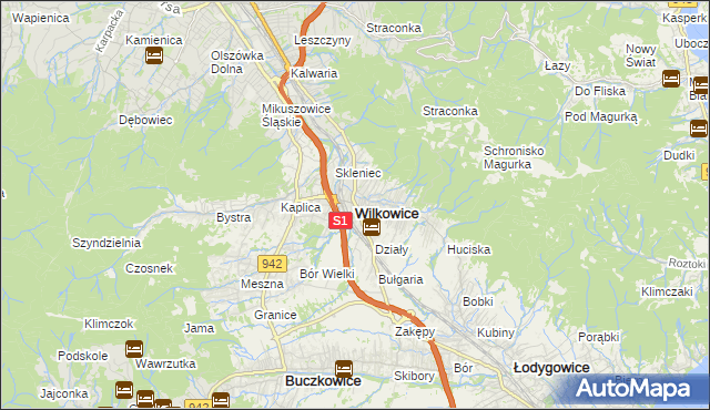 mapa Wilkowice powiat bielski, Wilkowice powiat bielski na mapie Targeo