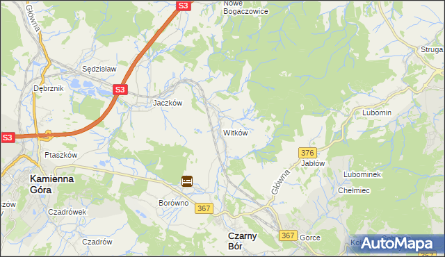 mapa Witków gmina Czarny Bór, Witków gmina Czarny Bór na mapie Targeo