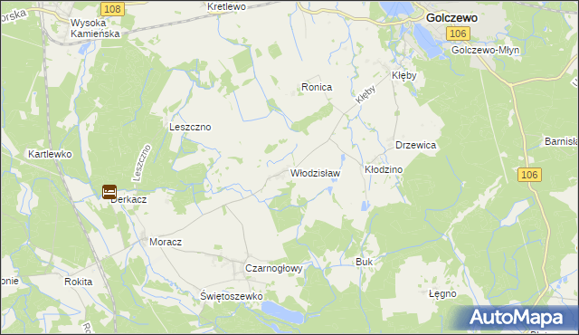 mapa Włodzisław gmina Przybiernów, Włodzisław gmina Przybiernów na mapie Targeo