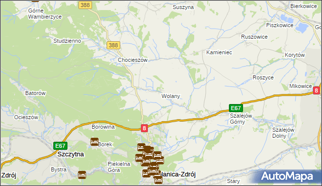 mapa Wolany gmina Szczytna, Wolany gmina Szczytna na mapie Targeo