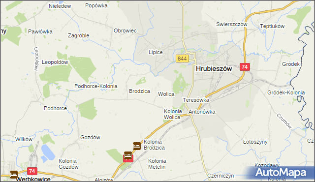 mapa Wolica gmina Hrubieszów, Wolica gmina Hrubieszów na mapie Targeo