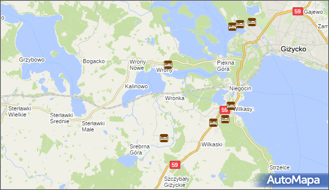 mapa Wronka gmina Giżycko, Wronka gmina Giżycko na mapie Targeo