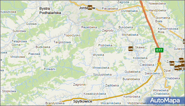 mapa Wysoka gmina Jordanów, Wysoka gmina Jordanów na mapie Targeo