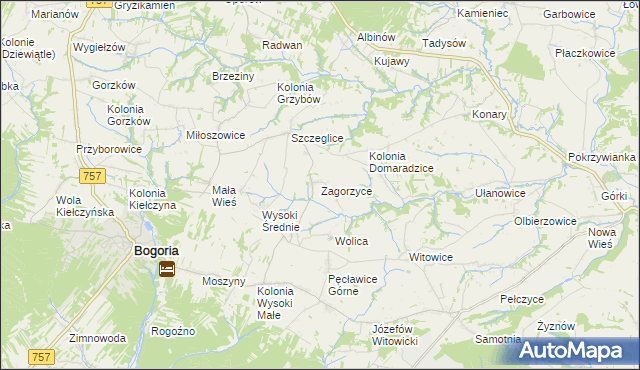 mapa Zagorzyce gmina Bogoria, Zagorzyce gmina Bogoria na mapie Targeo