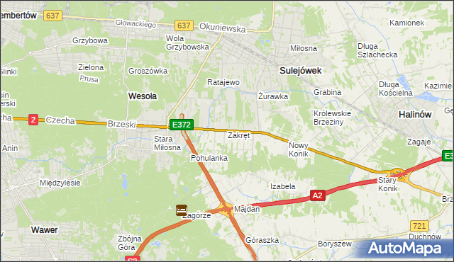 mapa Zakręt gmina Wiązowna, Zakręt gmina Wiązowna na mapie Targeo