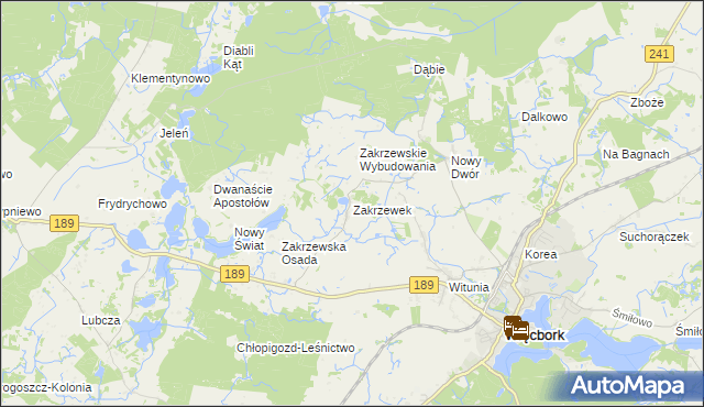 mapa Zakrzewek gmina Więcbork, Zakrzewek gmina Więcbork na mapie Targeo