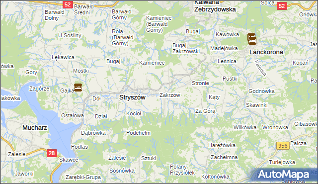 mapa Zakrzów gmina Stryszów, Zakrzów gmina Stryszów na mapie Targeo