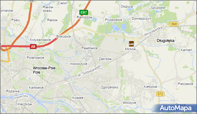 mapa Zakrzów gmina Wrocław, Zakrzów gmina Wrocław na mapie Targeo
