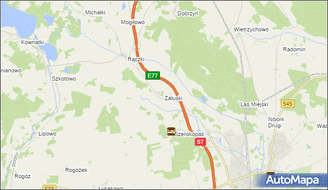 mapa Załuski gmina Nidzica, Załuski gmina Nidzica na mapie Targeo