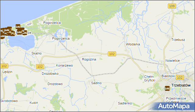 mapa Zapolice gmina Trzebiatów, Zapolice gmina Trzebiatów na mapie Targeo