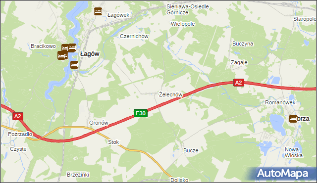 mapa Żelechów gmina Łagów, Żelechów gmina Łagów na mapie Targeo