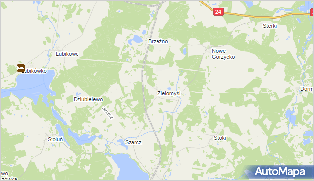 mapa Zielomyśl, Zielomyśl na mapie Targeo