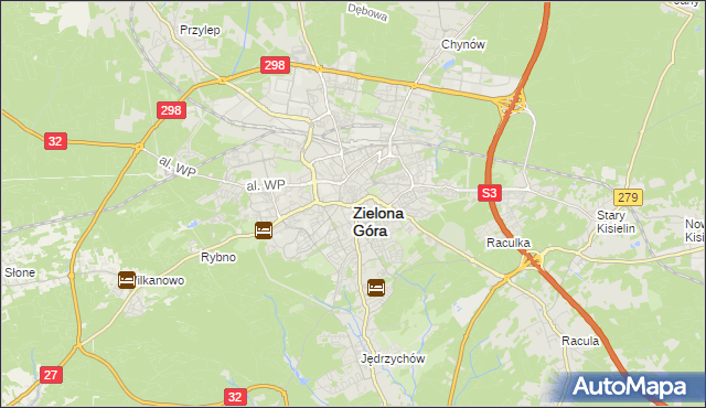 mapa Zielona Góra, Zielona Góra na mapie Targeo