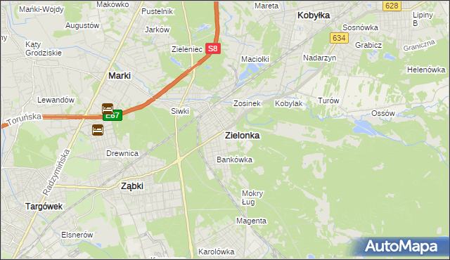 mapa Zielonka powiat wołomiński, Zielonka powiat wołomiński na mapie Targeo