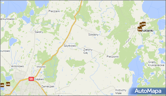 mapa Zielony Gaj gmina Giżycko, Zielony Gaj gmina Giżycko na mapie Targeo