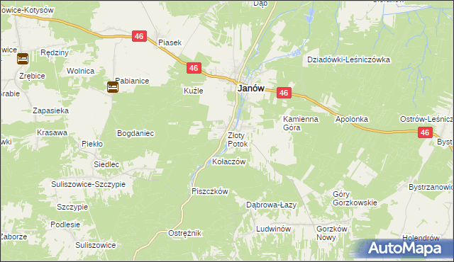mapa Złoty Potok gmina Janów, Złoty Potok gmina Janów na mapie Targeo