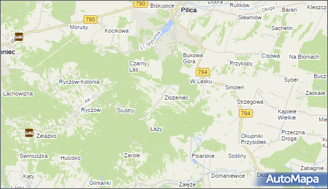 mapa Złożeniec, Złożeniec na mapie Targeo