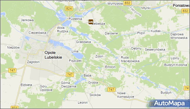 mapa Zosin gmina Opole Lubelskie, Zosin gmina Opole Lubelskie na mapie Targeo