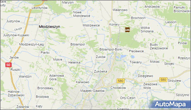 mapa Żuków gmina Sochaczew, Żuków gmina Sochaczew na mapie Targeo