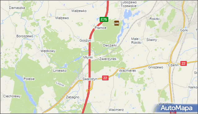 mapa Zwierzynek gmina Tczew, Zwierzynek gmina Tczew na mapie Targeo