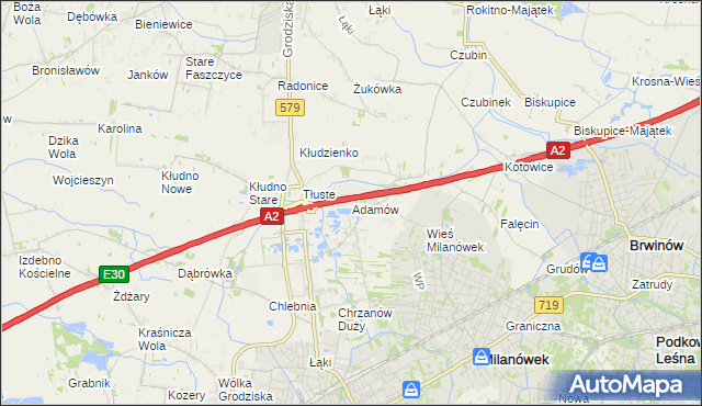 mapa Adamów gmina Grodzisk Mazowiecki, Adamów gmina Grodzisk Mazowiecki na mapie Targeo