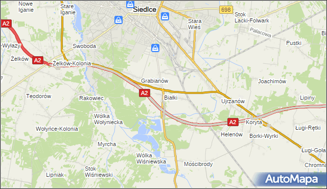 mapa Białki gmina Siedlce, Białki gmina Siedlce na mapie Targeo