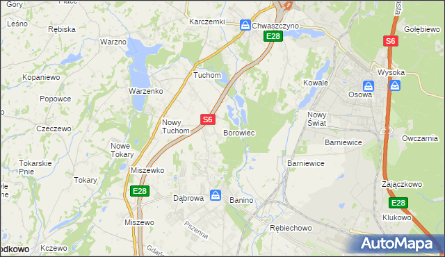 mapa Borowiec gmina Żukowo, Borowiec gmina Żukowo na mapie Targeo