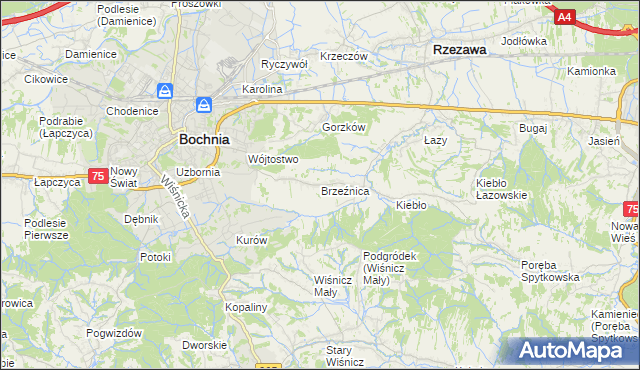 mapa Brzeźnica gmina Bochnia, Brzeźnica gmina Bochnia na mapie Targeo