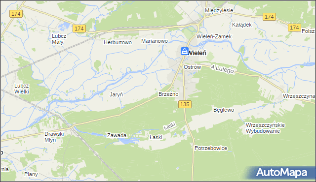 mapa Brzeźno gmina Wieleń, Brzeźno gmina Wieleń na mapie Targeo