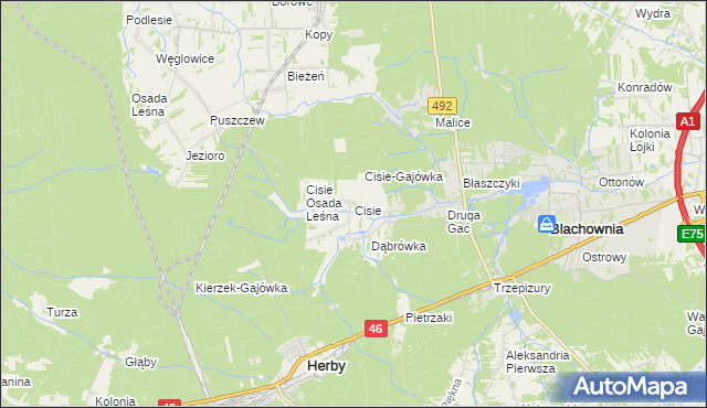 mapa Cisie gmina Blachownia, Cisie gmina Blachownia na mapie Targeo