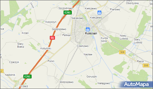 mapa Czarkowo gmina Kościan, Czarkowo gmina Kościan na mapie Targeo