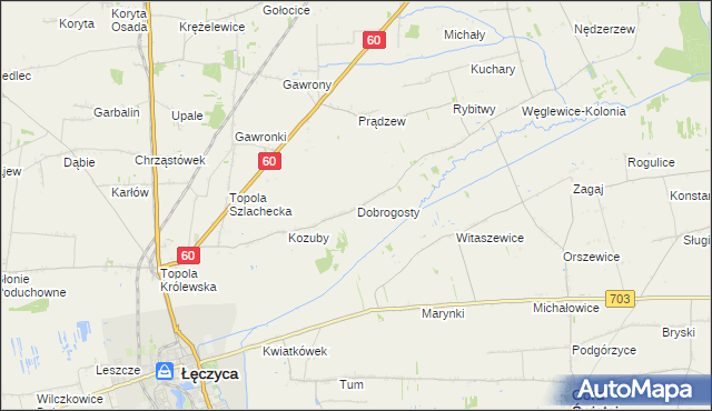 mapa Dobrogosty gmina Łęczyca, Dobrogosty gmina Łęczyca na mapie Targeo