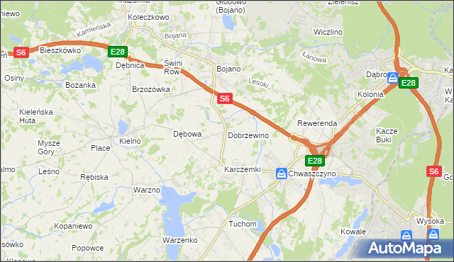 mapa Dobrzewino, Dobrzewino na mapie Targeo
