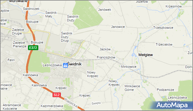 mapa Franciszków gmina Mełgiew, Franciszków gmina Mełgiew na mapie Targeo