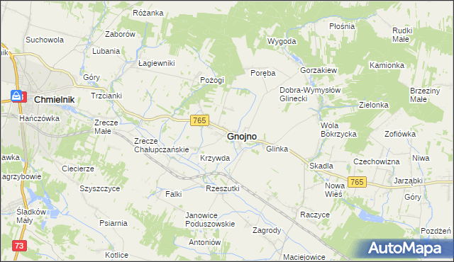 mapa Gnojno powiat buski, Gnojno powiat buski na mapie Targeo