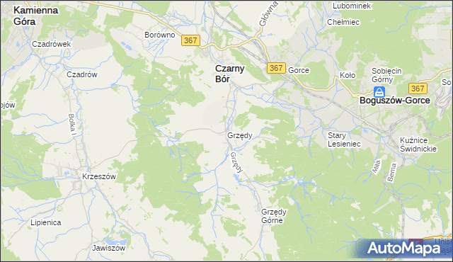mapa Grzędy gmina Czarny Bór, Grzędy gmina Czarny Bór na mapie Targeo