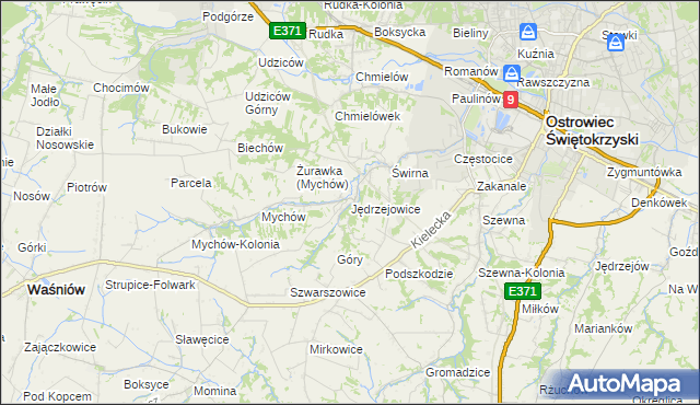 mapa Jędrzejowice gmina Bodzechów, Jędrzejowice gmina Bodzechów na mapie Targeo