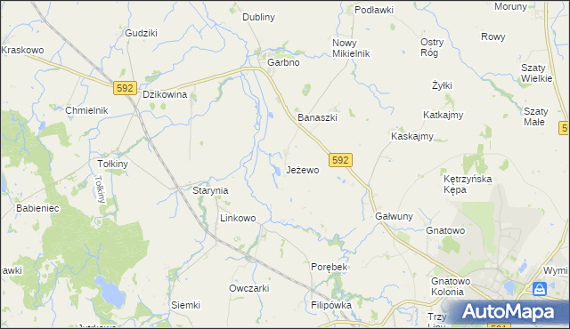 mapa Jeżewo gmina Kętrzyn, Jeżewo gmina Kętrzyn na mapie Targeo