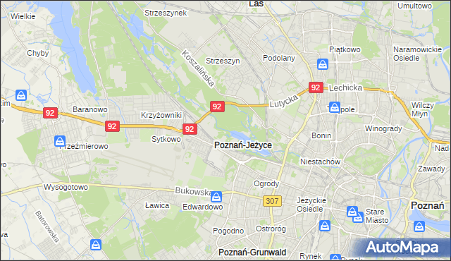 mapa Jeżyce gmina Poznań, Jeżyce gmina Poznań na mapie Targeo