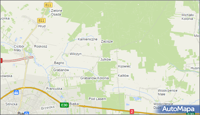 mapa Julków gmina Biała Podlaska, Julków gmina Biała Podlaska na mapie Targeo