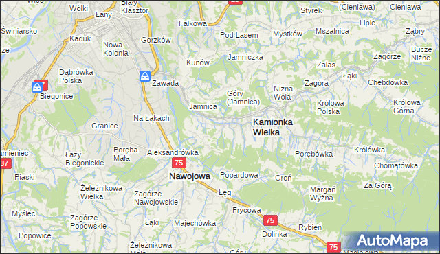 mapa Kamionka Mała gmina Kamionka Wielka, Kamionka Mała gmina Kamionka Wielka na mapie Targeo