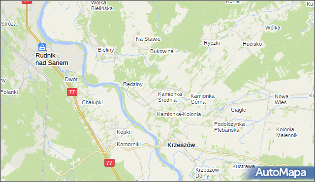 mapa Kamionka Średnia, Kamionka Średnia na mapie Targeo