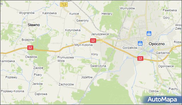 mapa Kliny gmina Opoczno, Kliny gmina Opoczno na mapie Targeo