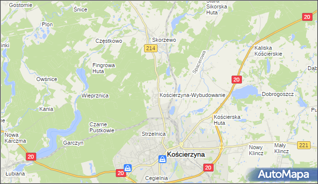 mapa Kościerzyna-Wybudowanie, Kościerzyna-Wybudowanie na mapie Targeo