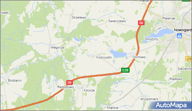 mapa Kościuszki gmina Osina, Kościuszki gmina Osina na mapie Targeo