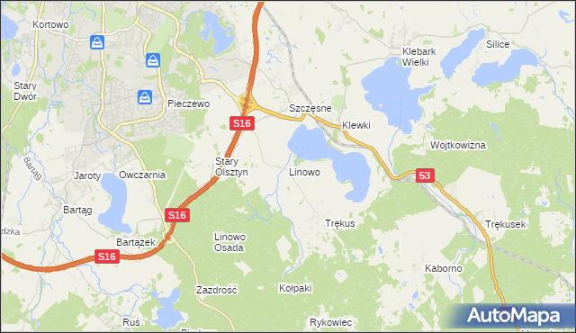 mapa Linowo gmina Purda, Linowo gmina Purda na mapie Targeo