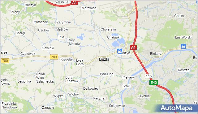 mapa Liszki powiat krakowski, Liszki powiat krakowski na mapie Targeo